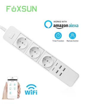 

Wifi Smart Power Strip Alexa Outlet Surge Protector Remote Control 3 Outlets and 4 USB Ports with Timing Function