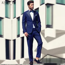 Королевский синий Свадебные Смокинги для женихов сексуальная шаль с лацканами индивидуальный заказ Свадебная вечеринка костюм для Для мужчин(куртка+ Брюки для девочек+ галстук