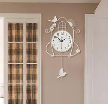 Hot sale Fashion wrought iron metal bird electronic wall clock home design decor for living room,Free shipping.