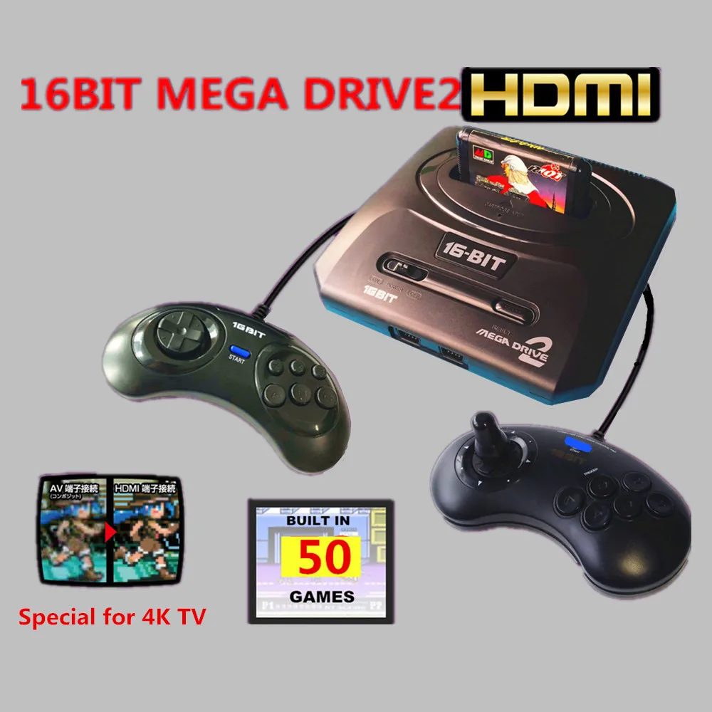 

16 bit SEGA MD 2 Video Game Console with US and JP Mode Switch,HD Display for 4K LCD TV for Original SEGA handles with 50 games