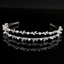 TUANMING Pearl Crystal Bridal Hairband silver Tiaras Wedding Crown leaf Rhinestone For Bride Hair Jewelry Accessorie Hot Selling