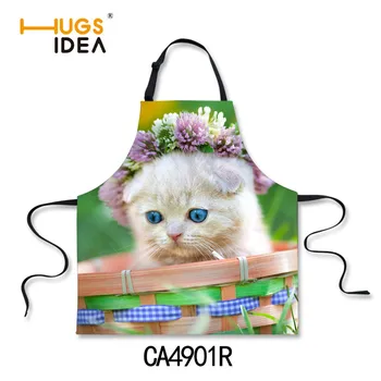 

Cute Animal Cat Floral Print Sleeveless Apron Casual Women Home Kitchen Anti-oil Aprons Cooking Waist Bib for Lady Girl