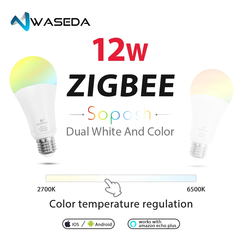Светодиодная лампа WASEDA RGB + CCT 12 Вт zigbee E26 E27 B22 с регулируемой яркостью потолочный