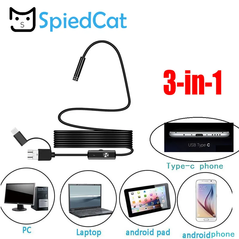 

3in1 8MM 10MAndroid PC Typec-C/USB Endoscope Camera Led Lighting Waterproof Endoscope Inspection BorescopePipe Tube Inspection