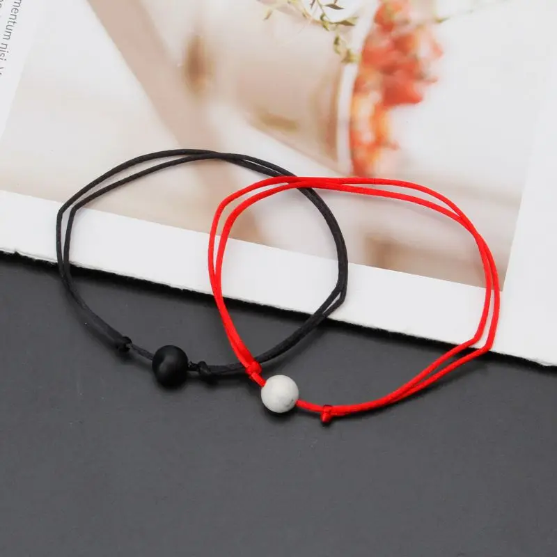 

2Pcs Natural Stone Bracelet Red String Couple Lovers Bracelets Wish Card Jewelry