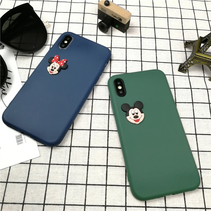 

3d Cute Anime cartoon Mickey Minnie Phone Cover Case For Iphone X 10 8 7 6 6s Plus color candy Soft Silicone cases Coque Fundas