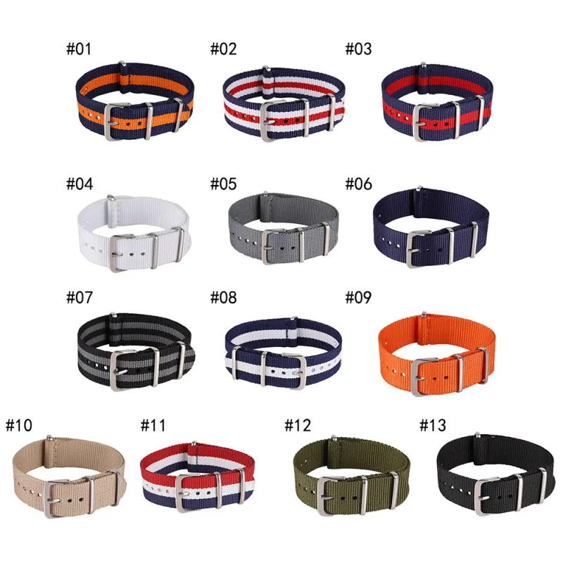 

18 20 22mm Brand Army Sports nato fabric Nylon watchband accessories Bands Buckle belt For 007 James bond Watch Strap black