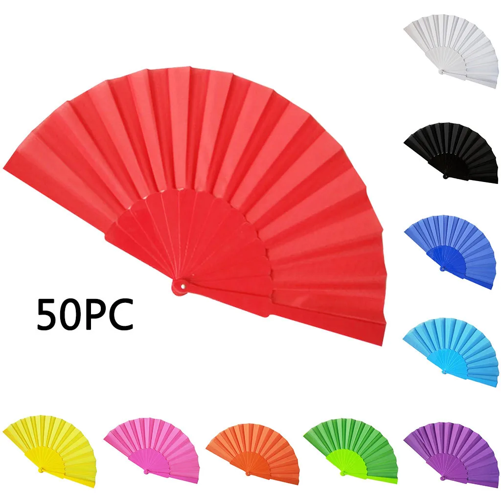 

50pc Various Color chinese hand fans Cheap wedding fan Decorations Hand Held fans For wedding party gift folding hand fan *