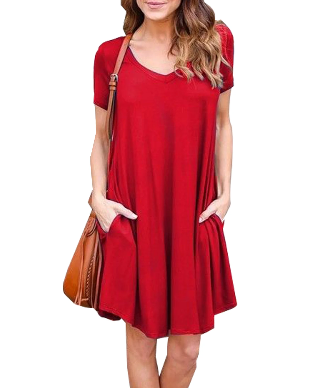V Neck Plain Casual Dresses