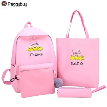

canvas Backpacks for girls teenagers girls backpack 2019 4 Sets Big Capacity Travel Backpack School Bag Shoulder