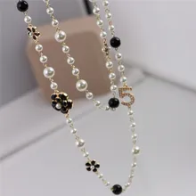 Brand Fashion Women CC Necklace For Women Sweater Chain Multi-layer Flower Pearl Necklaces pearl jewelry