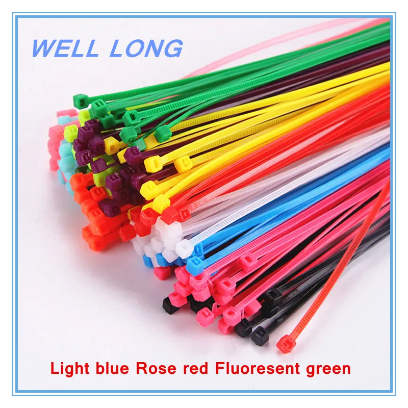 

300pcs/lot 3*150mm Light blue Rose red Fluorescent green Self-Locking Nylon Wire Cable Zip Ties, Cable Ties Series color Kit.