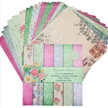 

12" 24pcs Mixed Rural Flower Pattern Printed Paper Big Scrapbooking Paper Packs Handmade Background Pad DIY Origami Crafts Paper