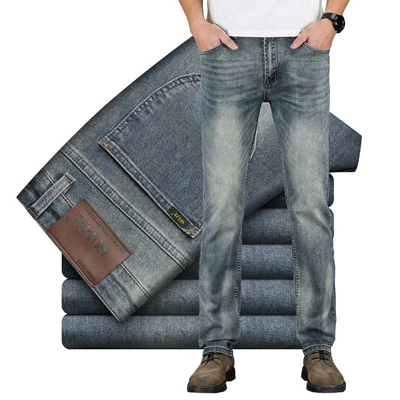 

SULEE Brand Retro Blue Spring Summer Brand Men Jeans 2019 New Business Casual Elastic Force Slim Fit Pants Section Trousers