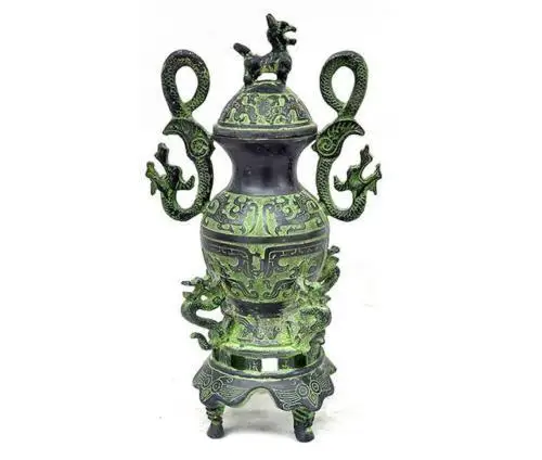

Chinese Bronze Auspicious Dragon Phoenix bird Bottle Pot Bronze Vase Jar Pair