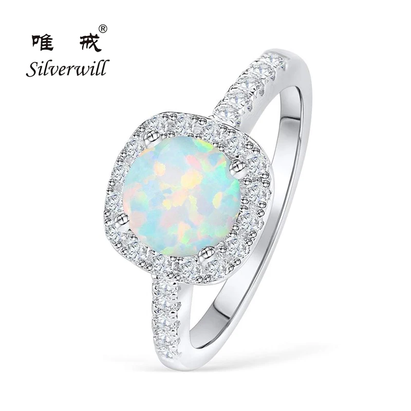 

Silverwill Elegant opal engagement ring for women halo 925 sterling silver rings unique anniversary gift bijoux 2019 moda
