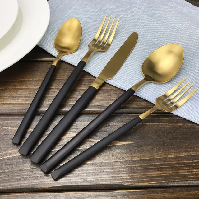 black dinnerware New Arrivals Luxury Cutlery Set Matte Gold Black