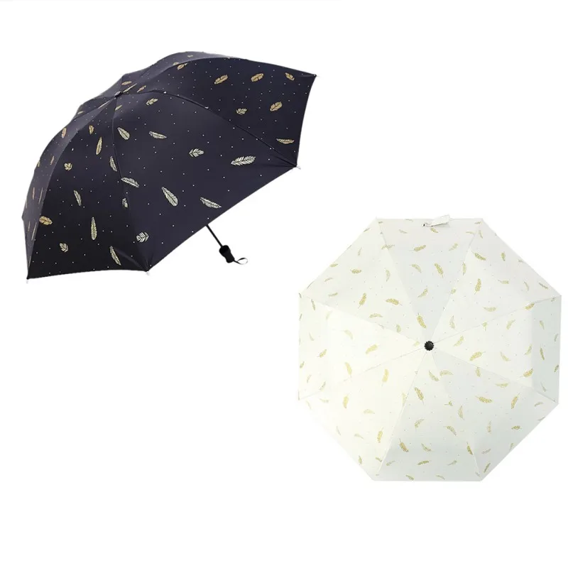 Для женщин складной зонтик Полный Зонт бронзового цвета перо зонт от солнца, дождя защиты Для женщин компактный складной зонтик леди Зонты TY