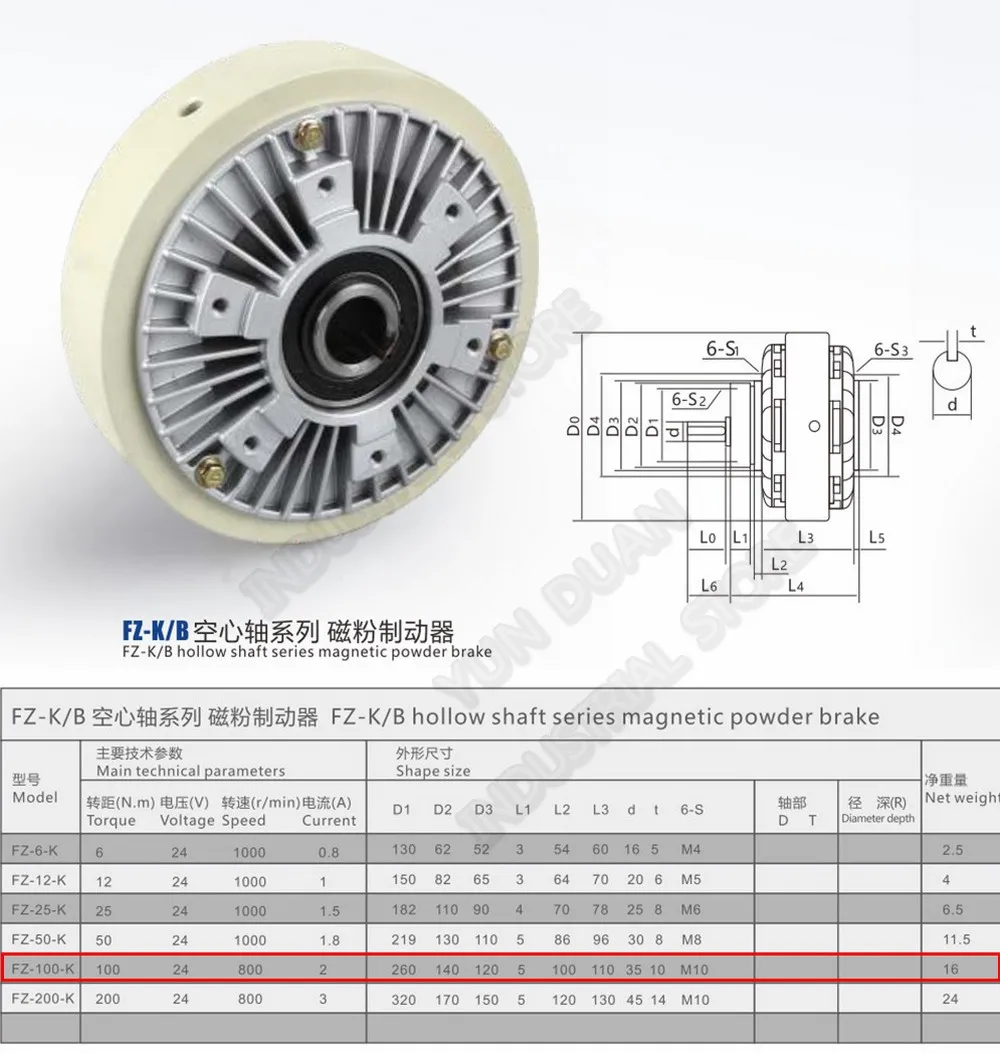 Полый вал магнитный порошок Brake100Nm 10 кг DC 24 V w/ручные Натяжные наборы контроллеров для печатной упаковки Peritoneal машина