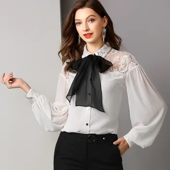 

white chiffon floral blouse 5xl chiffon shirts casual bohemian women's blouses and tops ladies summer 2019 loose Butterfly tie