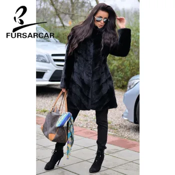 

FURSARCAR Real Mink Fur Coat Women 80 CM Long High Quality Winter Genuine Mink Fur Outerwear Female Fashion Slim Fur Coat