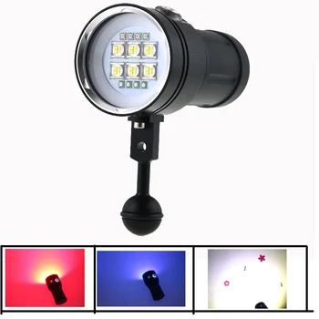 

Led Underwater Video Light 20000 Lumens 6x Cree SST-90 White Led + 4x Red Light+4x UV / Blue Light Waterproof Diving Flashlight