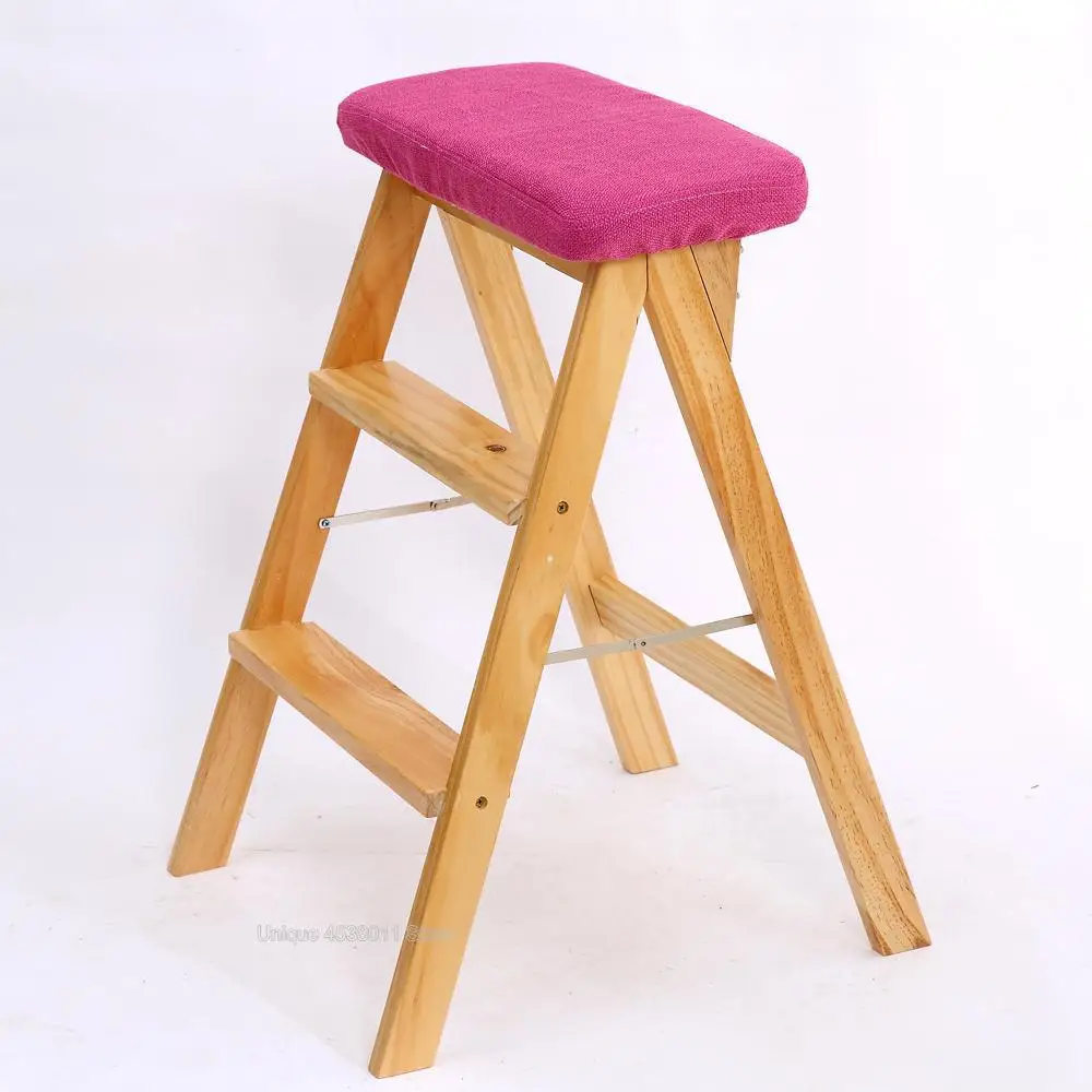 Твердый деревянный креативный складной стул, простой складной кухонный стул-лестница, портативный высокий стул, домашняя обувь, высокий стул - Цвет: Color 15