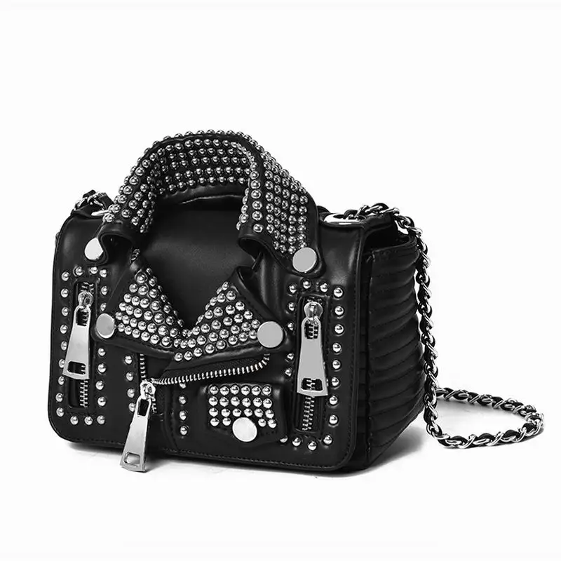 2018 Luxury Designers Women Leather Bags Handicraft Rivet Jacket Punk Style Messenger Bags Girls Femme Shoulder Crossbody Bag