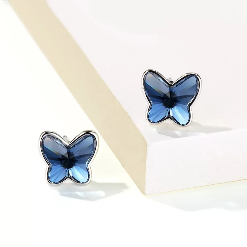 BAFFIN милые синие серьги-гвоздики с бабочкой Кристаллы из серебра Сваровски пирсинг для женщин Свадебные украшения для вечеринок