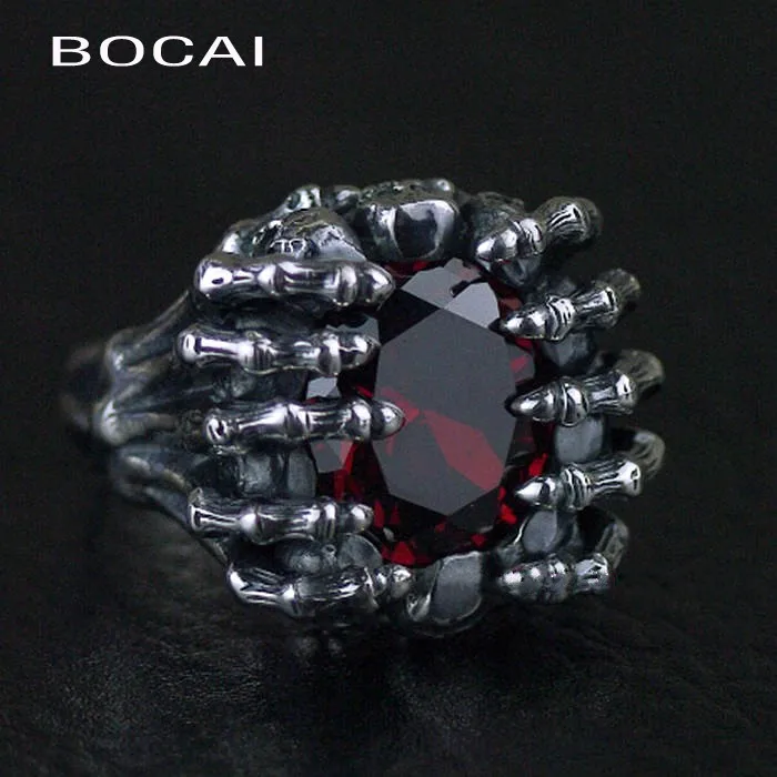 Thailand imports, 925 Sterling Silver Skull ghostcrawler Red Zircon Silver Ring Thailand imports, 925 Sterling Silver Skull ghostcrawler Red Zircon Silver Ring