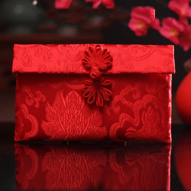 Смешная парча красный Карманный Феникс Дракон узор ткань Нефритовая плита с бахромой красные конверты китайский год свадьба подарки невесты