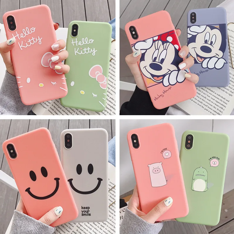 

Simple creative cartoon color mobile phone case for iPhone X XS XR XSMax 8 7 6 6S PluS cute silicone drop protection cover