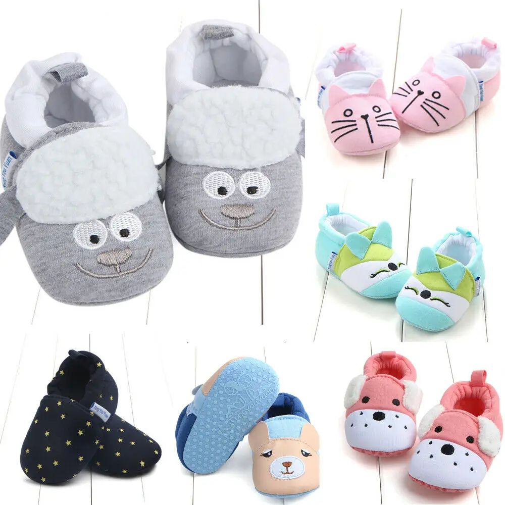Newly Cute Infant Kids Girls Boys Crib Shoes Soft Cartoon Cotton Shoes Toddler Boots Slipper