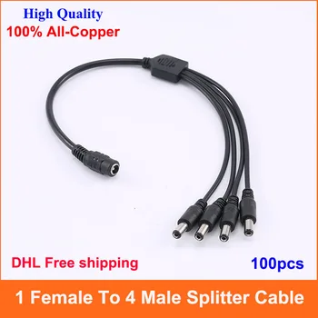 

High quality 100pcs DC Power 5.5x2.1mm 1 Female to 4 Male Plug Cable Splitter Adapter for Security CCTV Camera DHL Free shipping