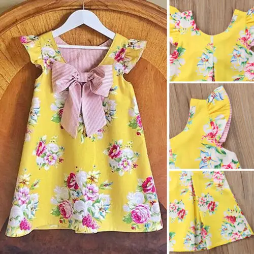 

New Kid Girl Summer Floral Bowknot Dress Clothes UK Stock Newborn Kid Girls Floral Bowknot Tulle Tutu Princess Party Dress