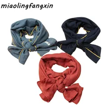 Детский длинный шарф, Осень-зима, хлопковый льняной шарф для мальчиков и девочек, с воротником, дышащий однотонный шарф