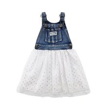 Милое джинсовое кружевное платье без рукавов для маленьких девочек; комбинезоны; праздничные платья принцессы; цельнокроеное платье; 2-6T