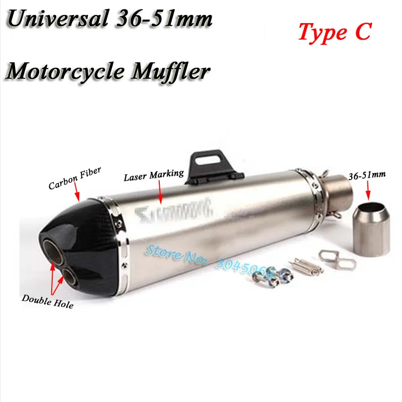 Мотоцикл Универсальный вход 51 мм выхлопная труба мото глушитель выхлопных газов с DB убийца Сталь углерода Алюминий для GSXR600 CBR500 2 отверстия