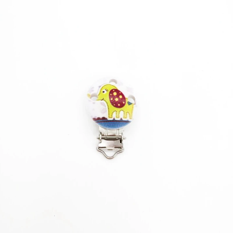 5 шт. деревянная детская соска с зажимом, круглая многоцветная С Рисунком Слона 4,4 см x 2,9 см(1 6/" x1 1/8"
