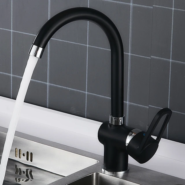 Special Offers Black Modern Brass Kitchen Faucet Black Hot and Cold Water 360 Degree Swivel Spout Single Handle Sink Vintage Kitchen Mixer Tap