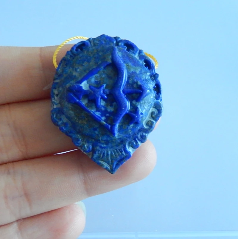 

Natural Lapis Lazuli Stone Blue Archery Pendan,36x31x11mm,19.2g