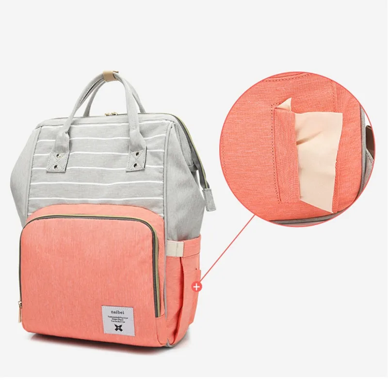 Aliexpress Newborn Baby Gift  Striped Patchwork Color Double Roots Shoulder Diaper Bag Mummy Maternity Nappy Bag Large Capacity12