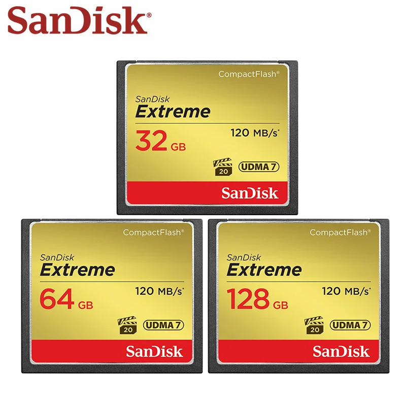 Двойной Флеш-накопитель SanDisk Memory Card Extreme Compact Flash карта 16 Гб оперативной памяти, 32 Гб встроенной памяти, 64 ГБ 128 ГБ карта CF VPG-20 120 МБ/с. для богатых 4K и записи видео в формате Full HD