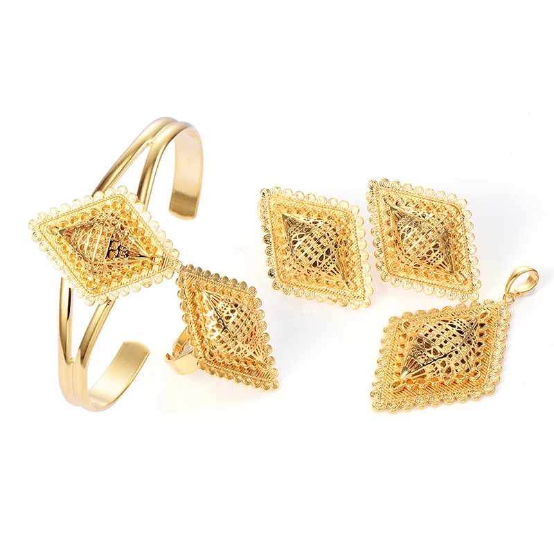 Chunky Fashion Indian bridal western jewelry sets vintage square 24k