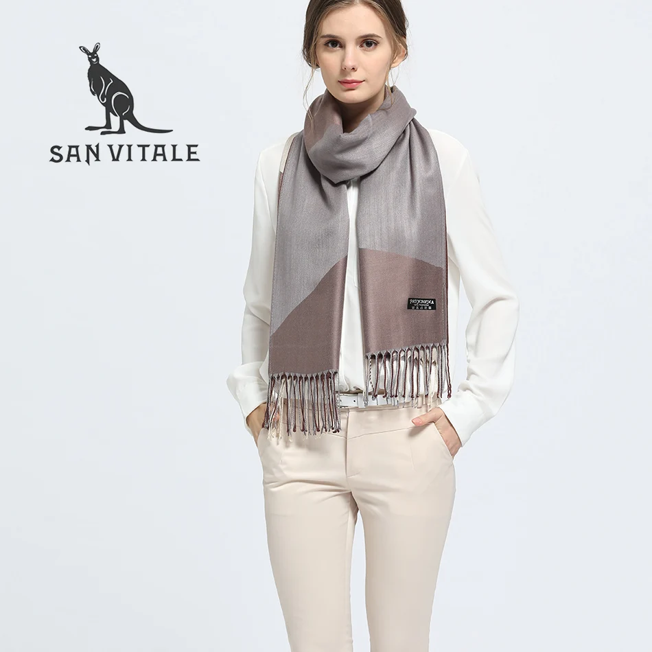 SAN VITALE Women Scarf Shawls Winter Warm Scarves Luxury Brand Soft Fashion Wraps Wool Cashmere Silk Hijab Bandana Drop shipping