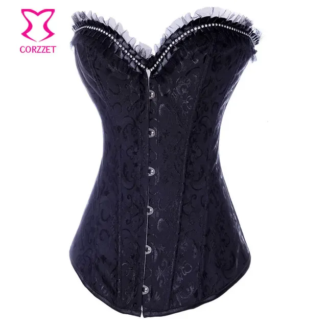 Victorian Lace Trim with Rhinestones White Corset Top Bridal Lingerie