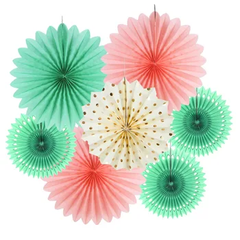 

7pcs Paper Fan Kit Rosettes Photo Backdrop Paper Pinwheel Party Supplies for Wedding Birthday Baby Shower Decor