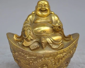 

chinese budhism brass wealth money yuanbao Maitreya Buddha Dragon lucky statue