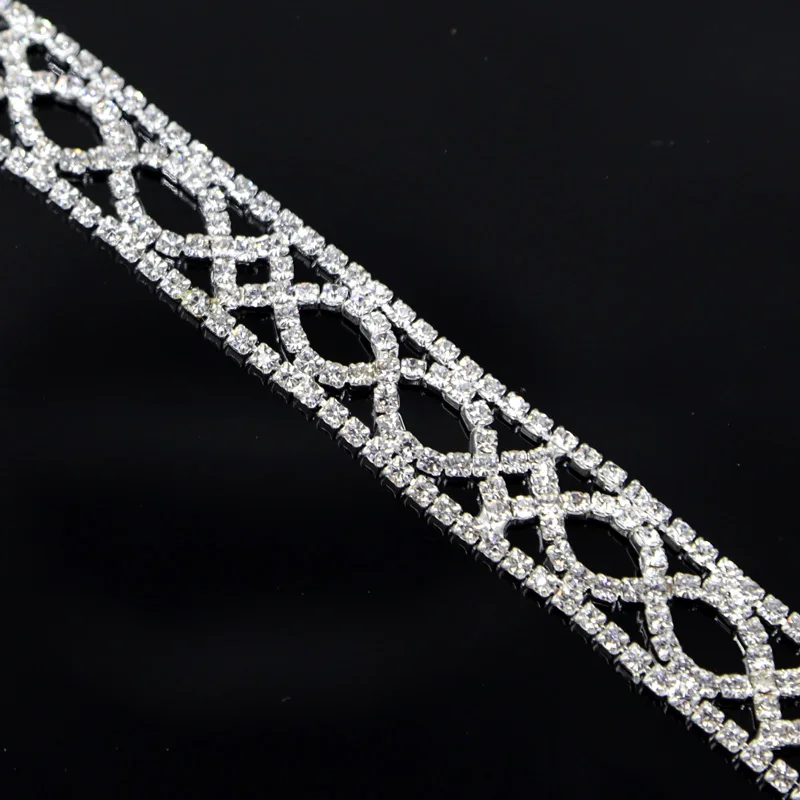 $69.93 10Yards Glass Silver Rhinestone Trim Sewing Applique For Wedding Bridal Dress