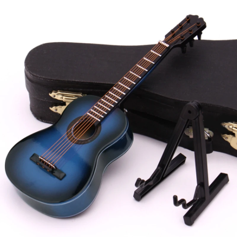 Мини классическая гитара с поддержкой миниатюрные деревянные музыкальные инструменты коллекция декоративные украшения модель украшения подарки - Цвет: Blue 130MM
